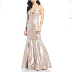City Vibe | Spaghetti Strap V-Neck Iridescent Foiled Long Dress